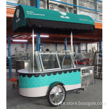 Outdoor mobile ice cream refrigerated display cart